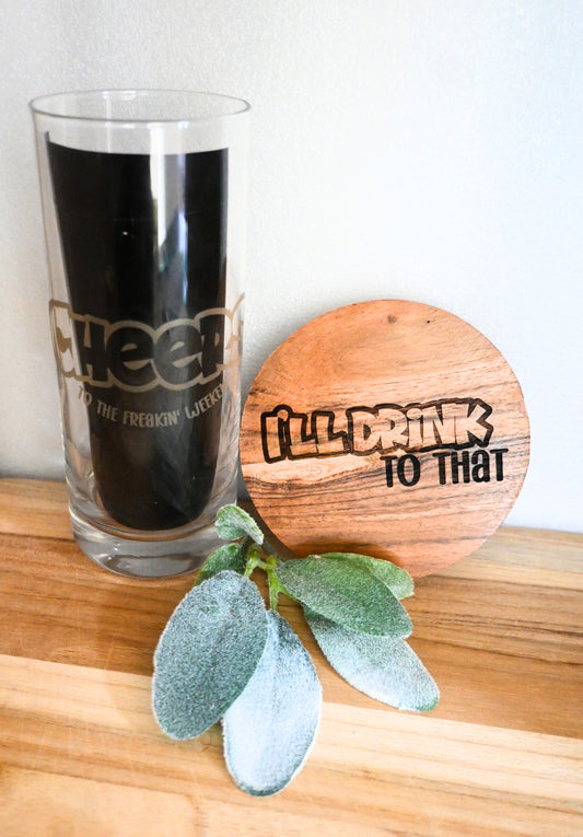 Cheers to the Weekend Glass & Coaster Set